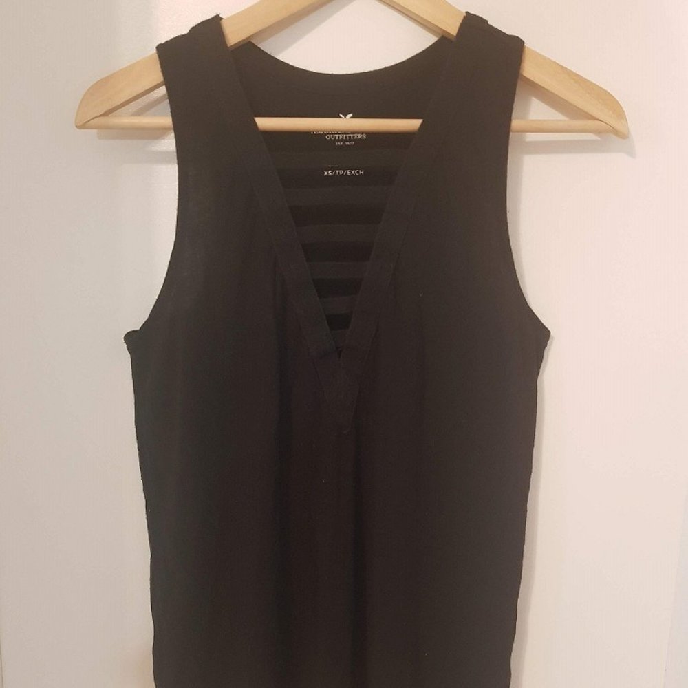 Ladder Cage Front Deep V Neck Tank Top